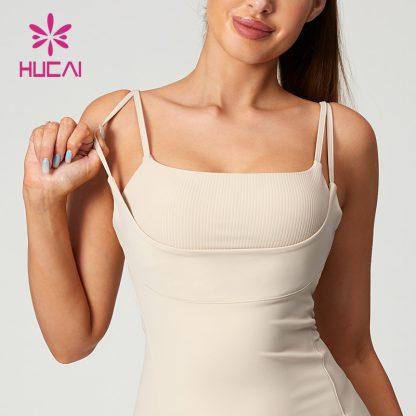 Custom Fake Two-Piece Design Yoga Dress With Built-In Pads 2024 China Manufacturer - Image 4