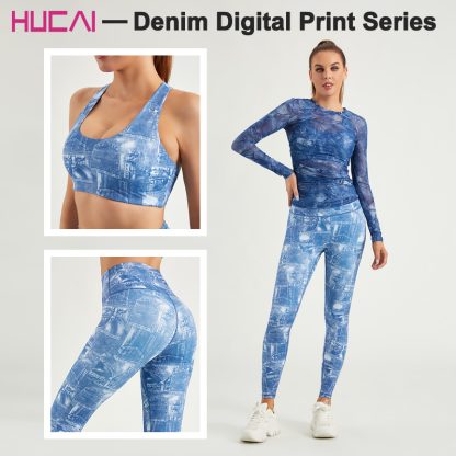 Custom Gym Long Sleeves Shirts Denim Texture Digital Printing Sportswear - Image 5