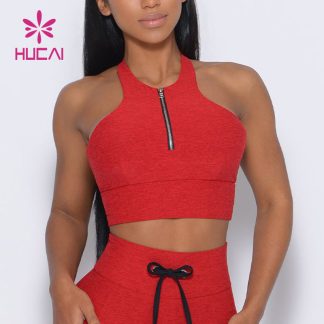 Custom Racer Back Yoga Wear Zip Front Secure Sports Bras Yoga Vest Manufacturer