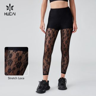 Custom Sports Pant Nylon Spandex Waist Lace Mesh Fitness Legging
