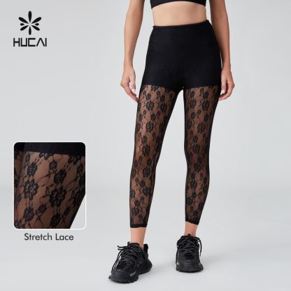 Custom Sports Pant Nylon Spandex Waist Lace Mesh Fitness Legging