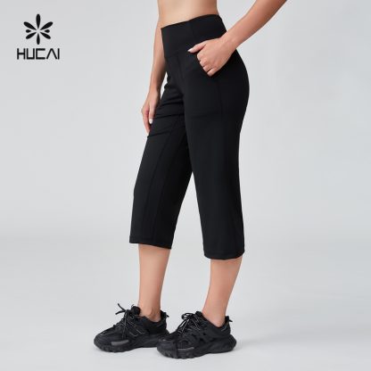 Custom Sports Pant Polyester Spandex High Waist Capri With Pocket - Image 2