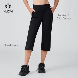 Custom Sports Pant Polyester Spandex High Waist Capri With Pocket