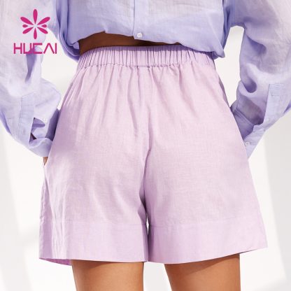 Custom Sports Resort Style Casual Linen Shorts Women Gymwear Supplier - Image 5
