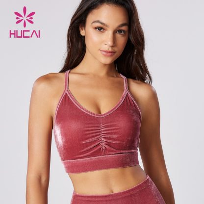 Custom Velvet Fabric Bra Front Distinctive Folds Detail Gym Clothes Factory - Image 2