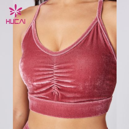 Custom Velvet Fabric Bra Front Distinctive Folds Detail Gym Clothes Factory - Image 4