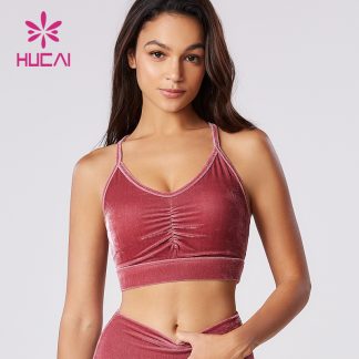 Custom Velvet Fabric Bra Front Distinctive Folds Detail Gym Clothes Factory