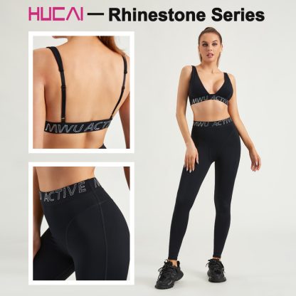 Custom Women Sports Triangle Bras Deep V Rhinestone Alphabet Gymwear - Image 5