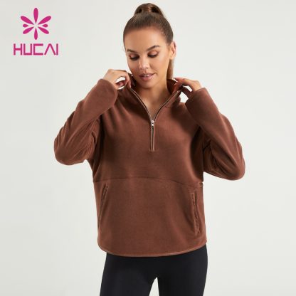 Custom Women Sweatshirts 1/4 Zipper Polar Fleece Fabric Gym Hoodies ODM - Image 2