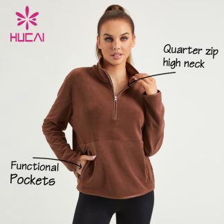 Custom Women Sweatshirts 1/4 Zipper Polar Fleece Fabric Gym Hoodies ODM