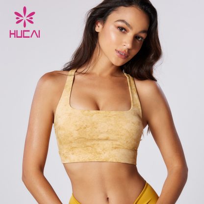 Custom Yoga Bra Classic Medium High Strength Wood Yellow Yoga Wear Supplier - Image 3