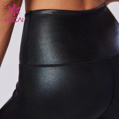 Custom Yoga Leggings Leather Texture Effect Coating Tights Factory - Image 3