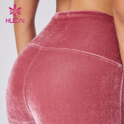 Custom Yoga Pants Classic Mid-high Waist Velvet Fabric Leggings Supplier - Image 3