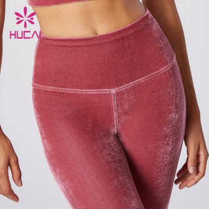 Custom Yoga Pants Classic Mid-high Waist Velvet Fabric Leggings Supplier - Image 4