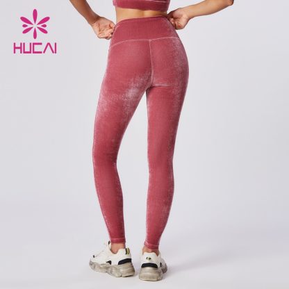 Custom Yoga Pants Classic Mid-high Waist Velvet Fabric Leggings Supplier - Image 5