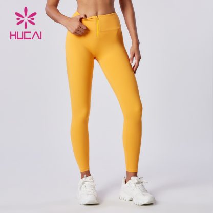 Custom Yoga Pants Women Tights Zip Front High Elastic Leggings Factory - Image 3