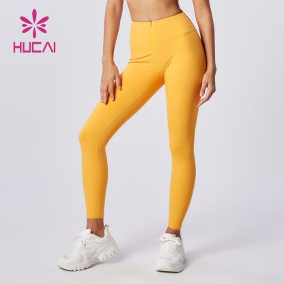 Custom Yoga Pants Women Tights Zip Front High Elastic Leggings Factory