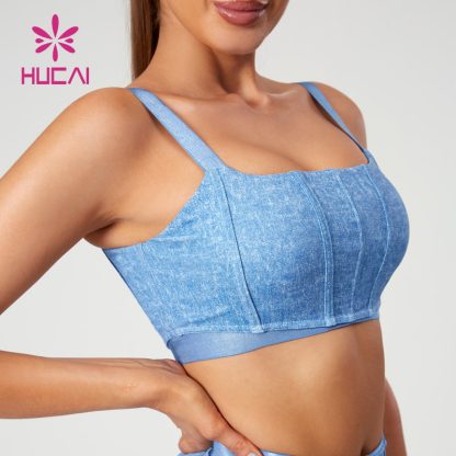 New Imitation Denim Texture Printed Sport Bras Dividing Lines Of Corset Design Supplier - Image 2