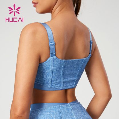 New Imitation Denim Texture Printed Sport Bras Dividing Lines Of Corset Design Supplier - Image 3