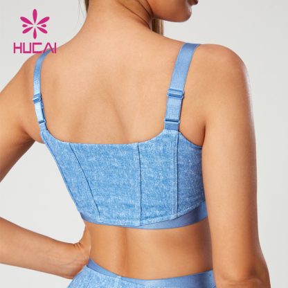New Imitation Denim Texture Printed Sport Bras Dividing Lines Of Corset Design Supplier - Image 4