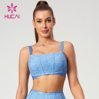 New Imitation Denim Texture Printed Sport Bras Dividing Lines Of Corset Design Supplier
