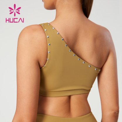 New Slant Single Shoulder Sport Bras Rivet Hot Drilling China Activewear Manufacturer - Image 2