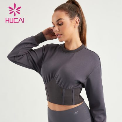 ODM Crop Sweatshirts Contrasting Stripe Air Cotton Women Hoodies Supplier - Image 4