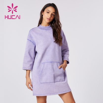 ODM Custom One-piece Dress Washed Long Sleeve Skirts Lounge Wear Supplier