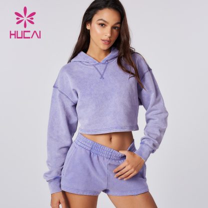ODM Custom Washed Short Hoodies Fleece Fabric Sports Crop Top Supplier - Image 2