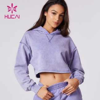 ODM Custom Washed Short Hoodies Fleece Fabric Sports Crop Top Supplier