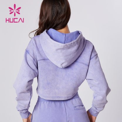 ODM Custom Washed Short Hoodies Fleece Fabric Sports Crop Top Supplier - Image 5