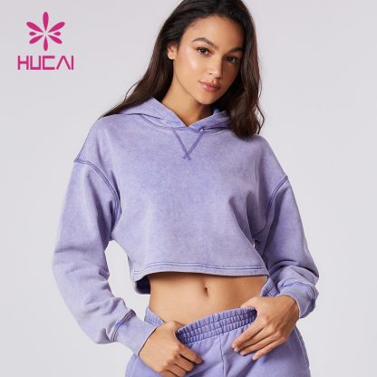 ODM Custom Washed Short Hoodies Fleece Fabric Sports Crop Top Supplier