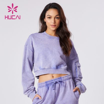 ODM Custom Washed Sweatshirts Crop Top Long Sleeve Yogawear Supplier - Image 2