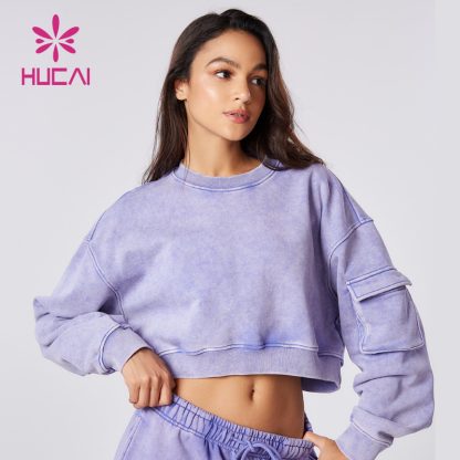 ODM Custom Washed Sweatshirts Crop Top Long Sleeve Yogawear Supplier - Image 3