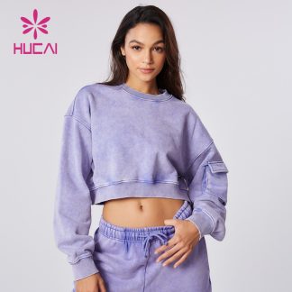 ODM Custom Washed Sweatshirts Crop Top Long Sleeve Yogawear Supplier