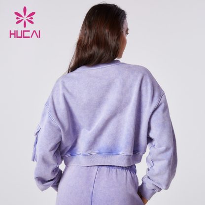 ODM Custom Washed Sweatshirts Crop Top Long Sleeve Yogawear Supplier - Image 5