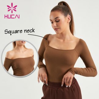 ODM Fitness Long Sleeve Square Neck Shirts Women Slim-Fit Top Factory