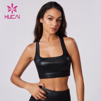 ODM Good Support Bra Leather Texture Effect Coating Fabric Yogawear
