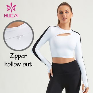 ODM Gym Shirts Women Pull-Over Front Diagonal Zipper Long Sleeves Supplier