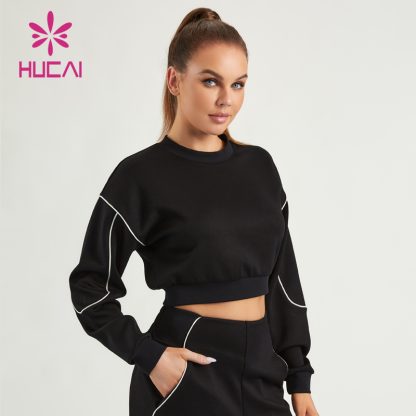 ODM Gym Sweatshirts Contrasting Stripe Air Cotton Women Fitness Hoodies - Image 2