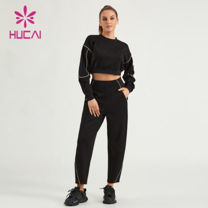 ODM Gym Sweatshirts Contrasting Stripe Air Cotton Women Fitness Hoodies - Image 3