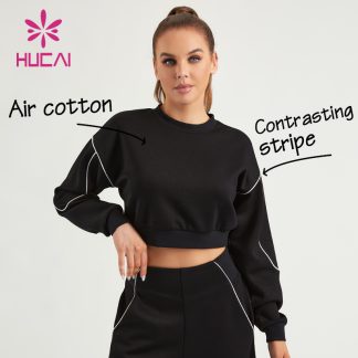 ODM Gym Sweatshirts Contrasting Stripe Air Cotton Women Fitness Hoodies