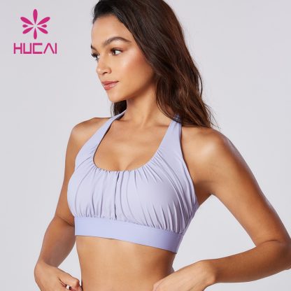 ODM Hanging Neck Yoga Bra Pleated Detail Sports Clothes Factory - Image 2