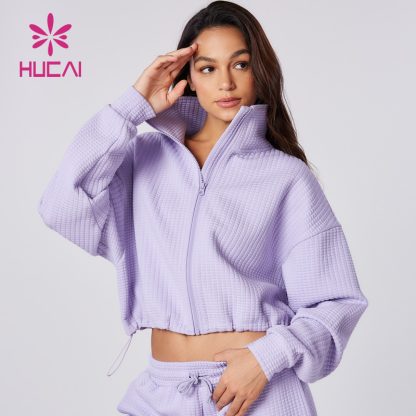 ODM High Collar Short Jacket Sports Full Zipper Crop Top Manufacturer - Image 2