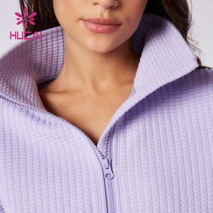 ODM High Collar Short Jacket Sports Full Zipper Crop Top Manufacturer - Image 3