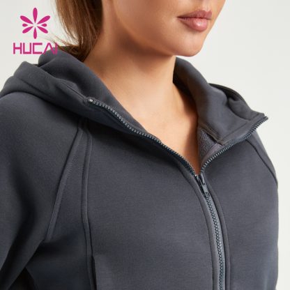 ODM Hooded Zipper Coat Windproof High-Neck Private Label Lady Gymwear - Image 4