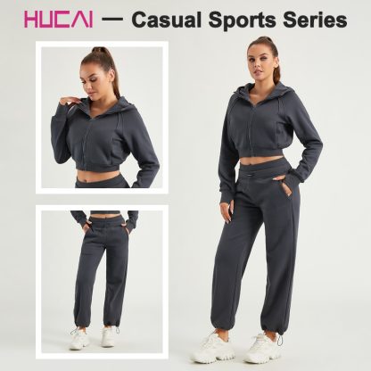 ODM Hooded Zipper Coat Windproof High-Neck Private Label Lady Gymwear - Image 5