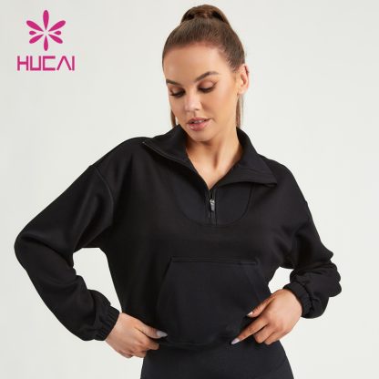 ODM Lady Fitness Sweatshirts High-Neck 1/4 Zipper Hoodies Supplier - Image 2