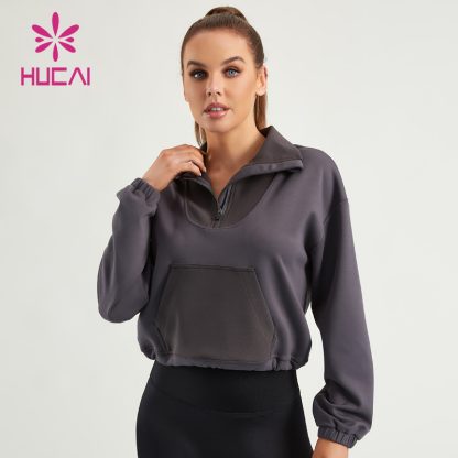 ODM Lady Fitness Sweatshirts High-Neck 1/4 Zipper Hoodies Supplier - Image 3
