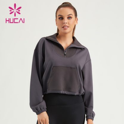 ODM Lady Fitness Sweatshirts High-Neck 1/4 Zipper Hoodies Supplier - Image 4